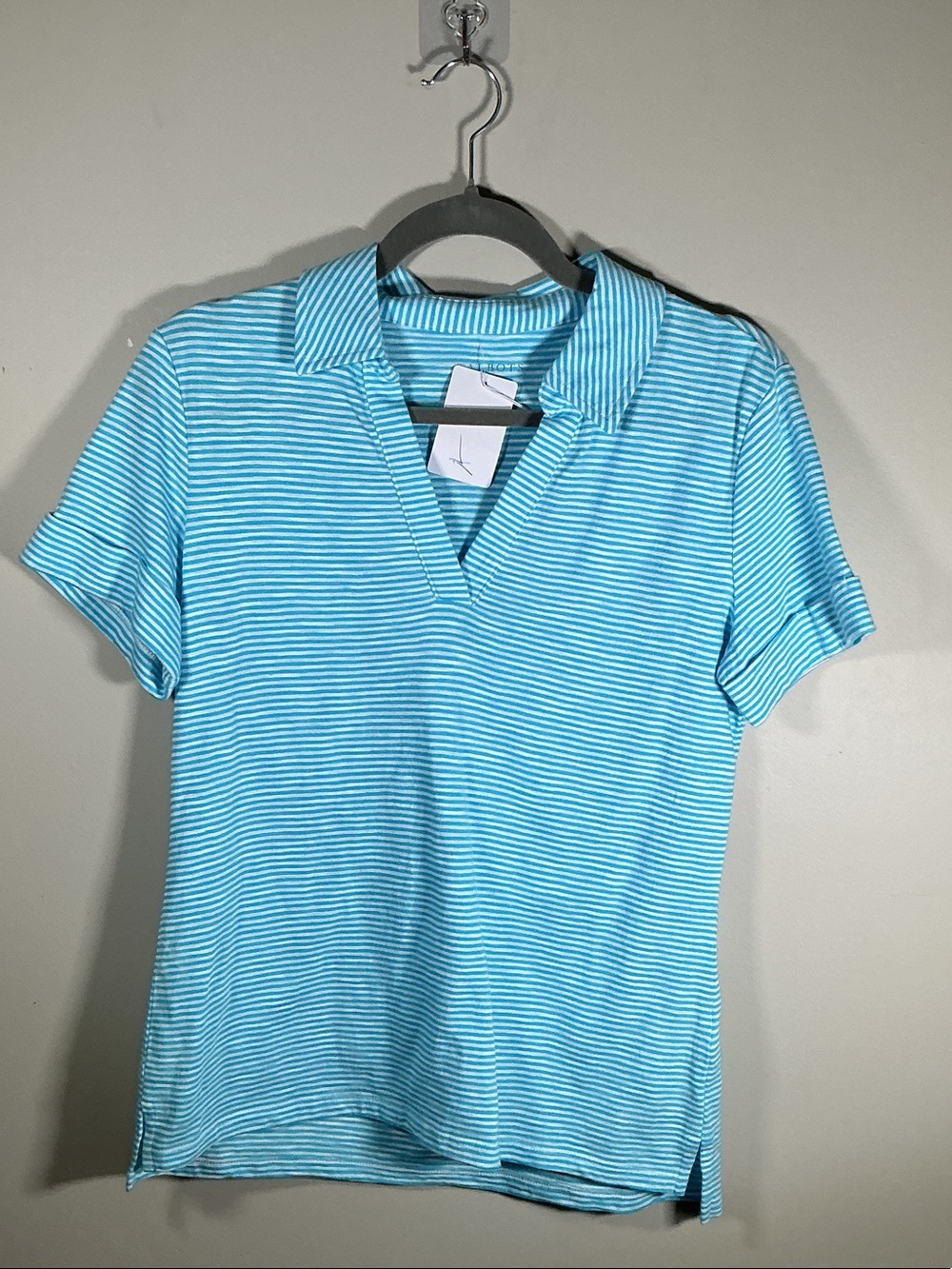 Talbots Blue White Striped Polo Top Short Sleeve Size Small NWT